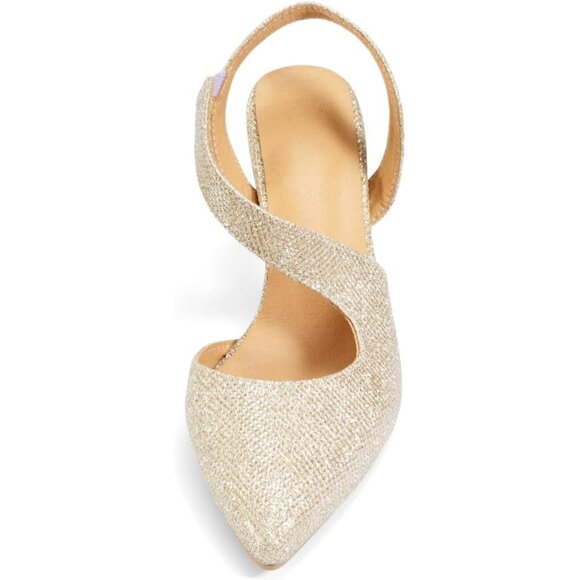 Rhinestone Kitten Gold Low Heel Sparkly Pumps for Women Dressy Wedding Shoes - Picture 9 of 9